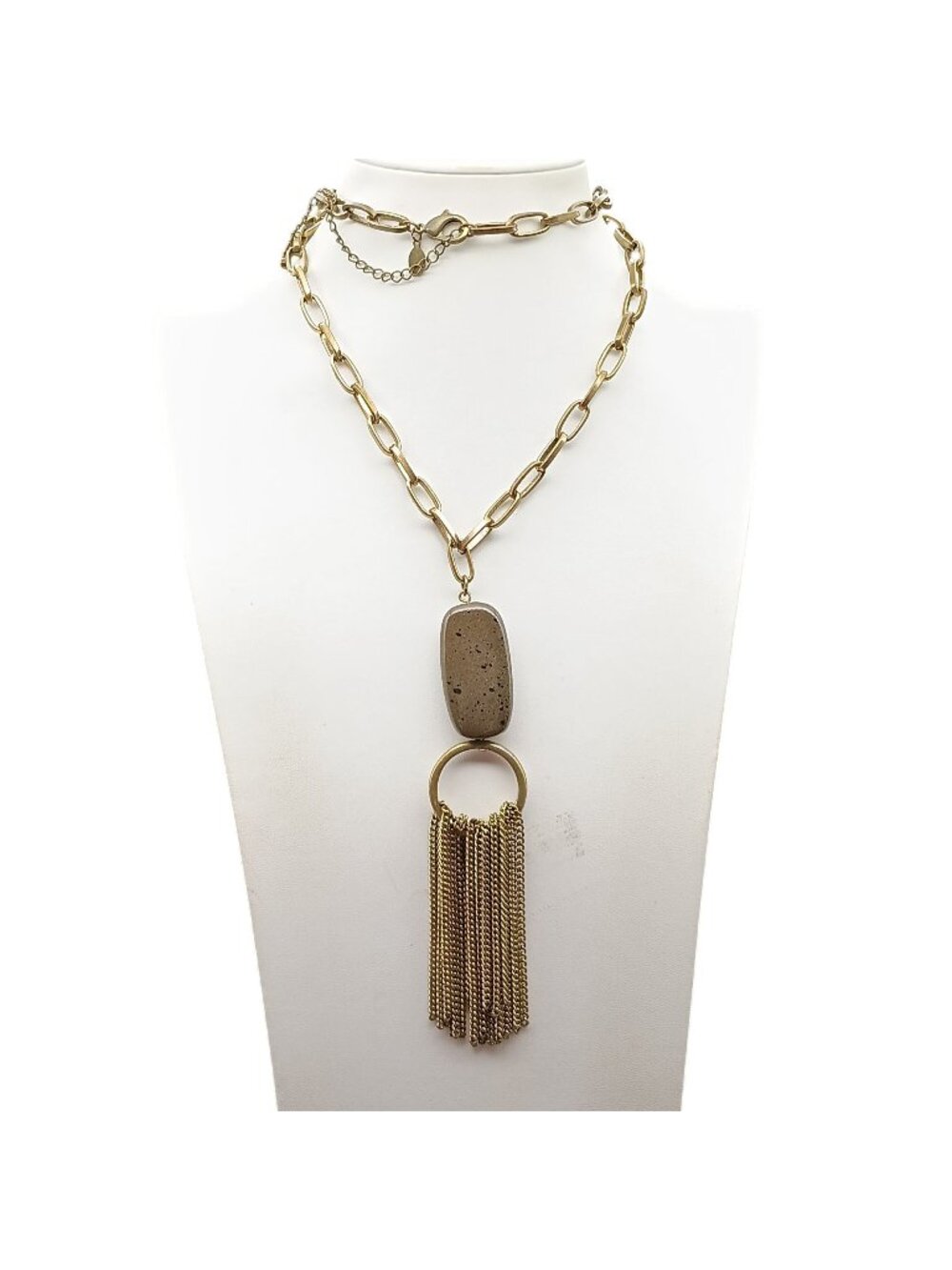 Vintage Chicos Gold-Tone Long Chain Necklace With Stone & Tassel Pendant